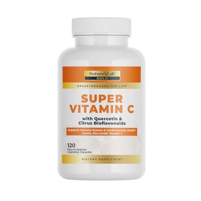 Nature’s Lab Gold Super Vitamin C 1000mg – Immunsystem Unterstützung – Mit Bioflavonoiden & Quercetin – Nicht säurehaltig, Non-GMO, Glutenfrei, Vegan – 120 Kapseln (2 Monate Vorrat)