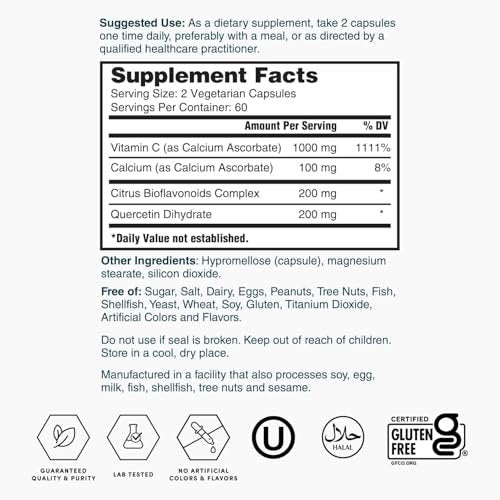 Nature’s Lab Gold Super Vitamin C 1000mg – Immunsystem Unterstützung – Mit Bioflavonoiden & Quercetin – Nicht säurehaltig, Non-GMO, Glutenfrei, Vegan – 120 Kapseln (2 Monate Vorrat)