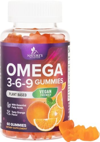 Omega 3 6 9 Gummis – Vegane Omega-3-Gummis mit essentiellen Fettsäuren – Herz- und Gehirnunterstützung für Frauen, Männer und Schwangerschaft – fischfrei, nicht gentechnisch verändert, Orangengeschmack – 60 Gummis