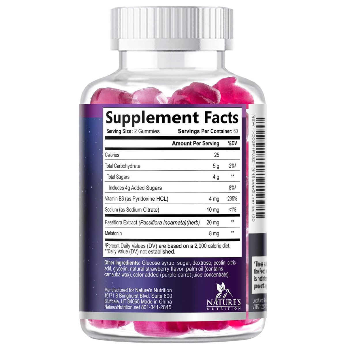 Schlaf Gummis - 8mg Melatonin pro Portion - Mit Passionsblumenextrakt für erholsamen Schlaf - Schnell wirkendes Melatonin-Gummi für Erwachsene, Vegan, Nicht-GVO, Leckerer Erdbeergeschmack - 120 Gummis