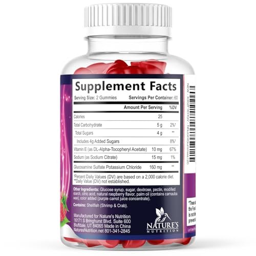 Gelenkunterstützung Gummis - Glucosamin Plus Vitamin E - Natürliches Nahrungsergänzungsmittel für gelegentliche Beschwerden in Rücken, Knien und Händen - Knorpel- und Gelenkgesundheit & Flexibilität - 120 Gummis