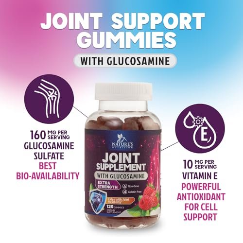 Gelenkunterstützung Gummis - Glucosamin Plus Vitamin E - Natürliches Nahrungsergänzungsmittel für gelegentliche Beschwerden in Rücken, Knien und Händen - Knorpel- und Gelenkgesundheit & Flexibilität - 120 Gummis