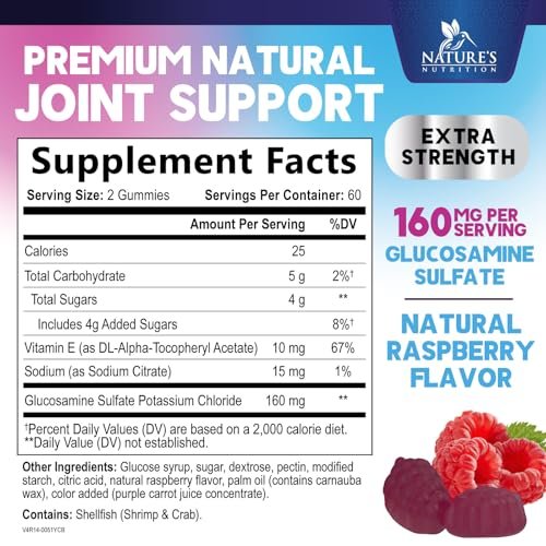 Gelenkunterstützung Gummis - Glucosamin Plus Vitamin E - Natürliches Nahrungsergänzungsmittel für gelegentliche Beschwerden in Rücken, Knien und Händen - Knorpel- und Gelenkgesundheit & Flexibilität - 120 Gummis
