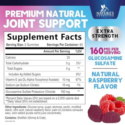 Gelenkunterstützung Gummis - Glucosamin Plus Vitamin E - Natürliches Nahrungsergänzungsmittel für gelegentliche Beschwerden in Rücken, Knien und Händen - Knorpel- und Gelenkgesundheit & Flexibilität - 120 Gummis