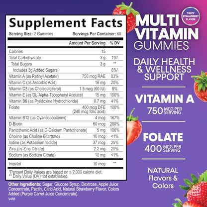 Multivitamin Gummis für Erwachsene – Tägliche Multivitamin-Gummis mit Vitamin A, C, D, B12 für Frauen & Männer, Immununterstützung – 120 Gummis