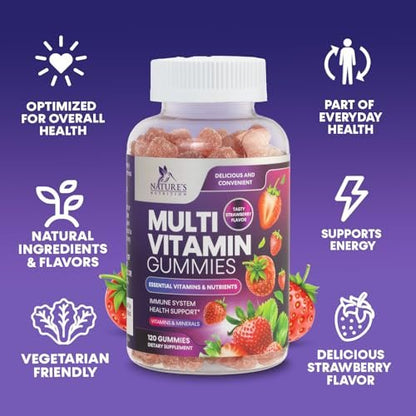 Multivitamin Gummis für Erwachsene – Tägliche Multivitamin-Gummis mit Vitamin A, C, D, B12 für Frauen & Männer, Immununterstützung – 120 Gummis