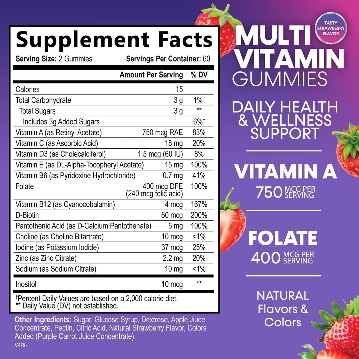 Multivitamin Gummis für Erwachsene – Tägliche Multivitamin-Gummis mit Vitamin A, C, D, B12 für Frauen & Männer, Immununterstützung – 120 Gummis