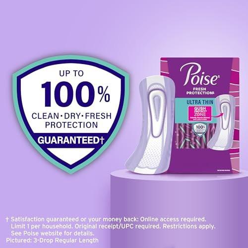 Poise Ultra Thin Inkontinenz- & Wochenbett-Einlagen bei Blasenschwäche, 3 Tropfen leichte Saugstärke, reguläre Länge, 28 Stück (Verpackung kann variieren)