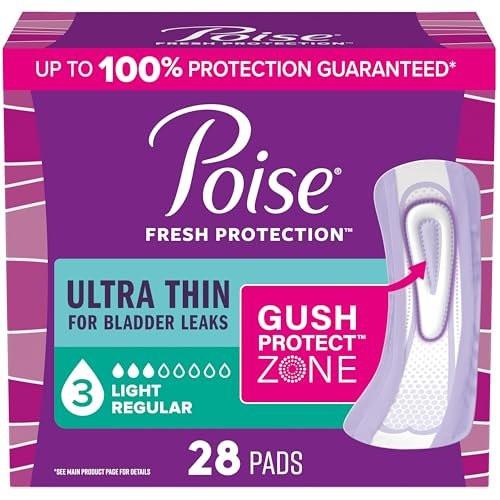 Poise Ultra Thin Inkontinenz- & Wochenbett-Einlagen bei Blasenschwäche, 3 Tropfen leichte Saugstärke, reguläre Länge, 28 Stück (Verpackung kann variieren)