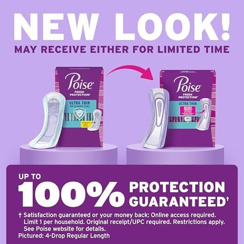Poise Ultra Thin Inkontinenz- & Wochenbett-Einlagen bei Blasenschwäche, 3 Tropfen leichte Saugstärke, reguläre Länge, 28 Stück (Verpackung kann variieren)
