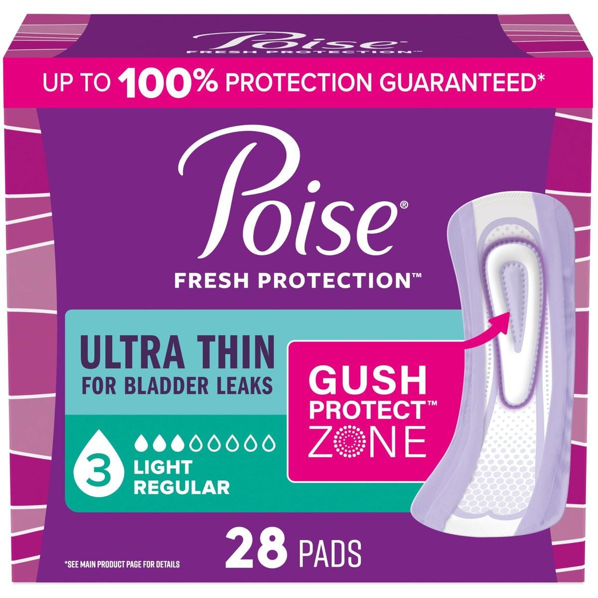 Poise Ultra Thin Inkontinenz- & Wochenbett-Einlagen bei Blasenschwäche, 3 Tropfen leichte Saugstärke, reguläre Länge, 28 Stück (Verpackung kann variieren)