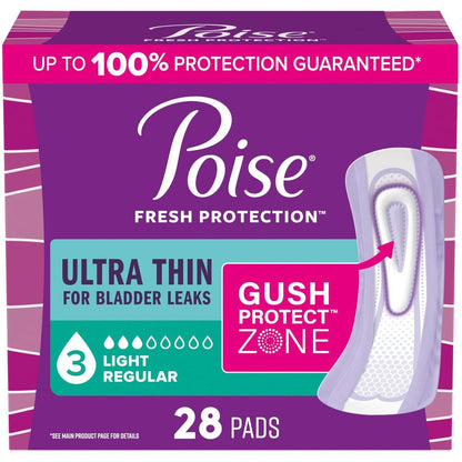 Poise Ultra Thin Inkontinenz- & Wochenbett-Einlagen bei Blasenschwäche, 3 Tropfen leichte Saugstärke, reguläre Länge, 28 Stück (Verpackung kann variieren)