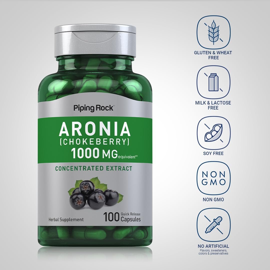 Piping Rock Aronia Beeren Kapseln | 100 Kapseln | Aroniaextrakt | Nahrungsergänzungsmittel Konzentrat | Non-GMO, Glutenfrei