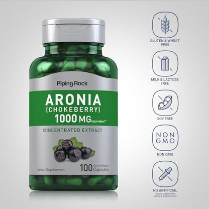 Piping Rock Aronia Beeren Kapseln | 100 Kapseln | Aroniaextrakt | Nahrungsergänzungsmittel Konzentrat | Non-GMO, Glutenfrei