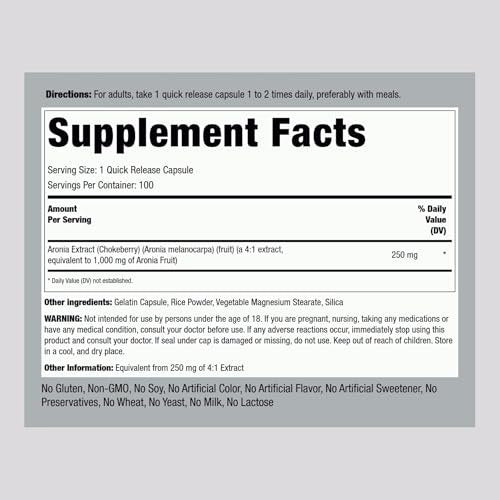 Piping Rock Aronia Beeren Kapseln | 100 Kapseln | Aroniaextrakt | Nahrungsergänzungsmittel Konzentrat | Non-GMO, Glutenfrei
