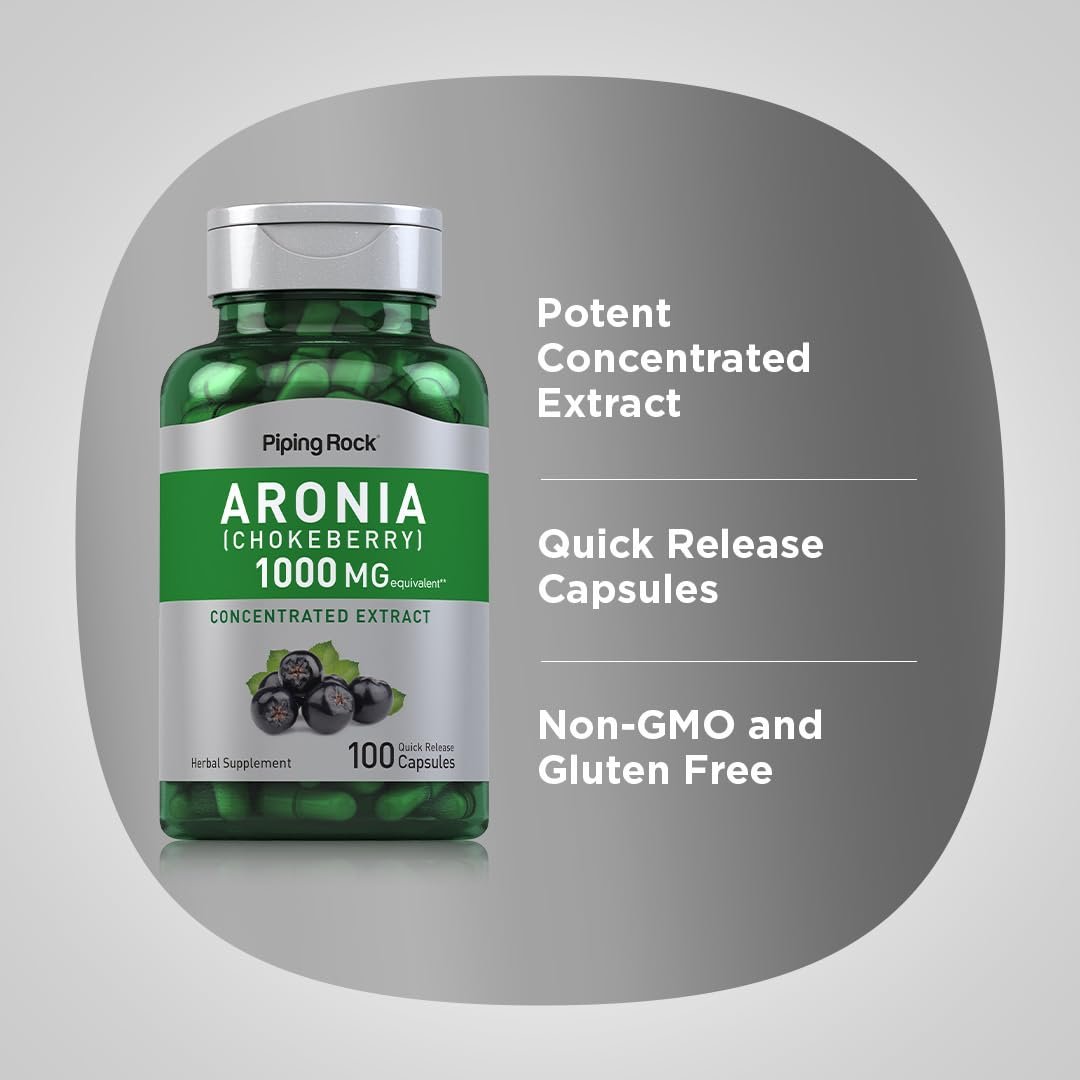 Piping Rock Aronia Beeren Kapseln | 100 Kapseln | Aroniaextrakt | Nahrungsergänzungsmittel Konzentrat | Non-GMO, Glutenfrei