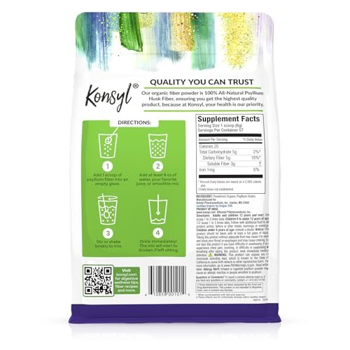 Konsyl USDA Bio-Flohsamenschalenpulver – 340g, 60 Portionen, ungesüßt, löslicher Ballaststoff für Verdauung und Darmgesundheit, zuckerfrei, keto- und veganfreundlich
