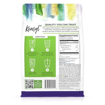 Konsyl USDA Bio-Flohsamenschalenpulver – 340g, 60 Portionen, ungesüßt, löslicher Ballaststoff für Verdauung und Darmgesundheit, zuckerfrei, keto- und veganfreundlich