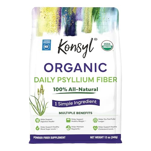 Konsyl USDA Bio-Flohsamenschalenpulver – 340g, 60 Portionen, ungesüßt, löslicher Ballaststoff für Verdauung und Darmgesundheit, zuckerfrei, keto- und veganfreundlich