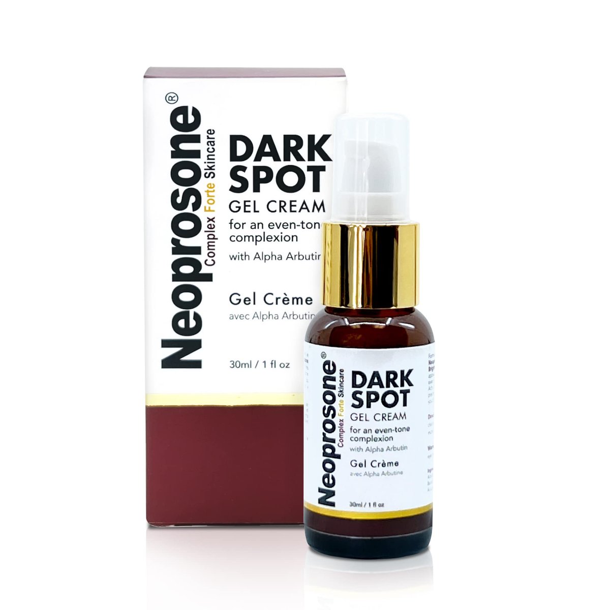 Neoprosone Dunkelheitsentferner für das Gesicht – 30 ml Aufhellungscreme gegen Altersflecken, Sonnenflecken, Pickelmale – Für Gesicht, Knie, Ellbogen, Hände, Intimbereich