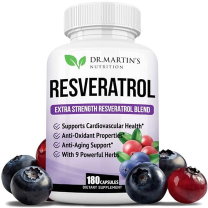 Extra Starkes Resveratrol 1568 mg – 180 Kapseln – 3 Monate Vorrat | Antioxidans Nahrungsergänzungsmittel | Natürliche Trans-Resveratrol-Pillen | Für Anti-Aging, Herzgesundheit, Immunsystem & Gehirnfunktion