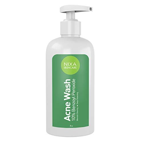 NIXA Skincare 10% Benzoylperoxid Waschgel – Aknebehandlung, Gesichts- und Körperreiniger für Jugendliche und Erwachsene – Verstopfte Poren öffnen, Talg reduzieren, wirkt bei Kontakt – Nicht reizende, nicht fettende Reinigungsformel – 237 ml