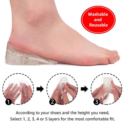 Dr.Foot Verstellbare 5-lagige Höhenverstellbare Einlegesohlen, Silikon-Fersenkissen-Einlagen für Damen und Herren, Gel-Fersenerhöhung für Beinlängendifferenz