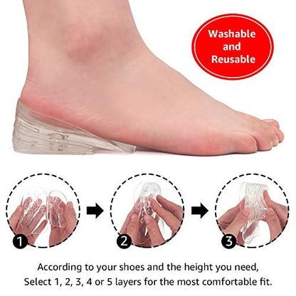 Dr.Foot Verstellbare 5-lagige Höhenverstellbare Einlegesohlen, Silikon-Fersenkissen-Einlagen für Damen und Herren, Gel-Fersenerhöhung für Beinlängendifferenz