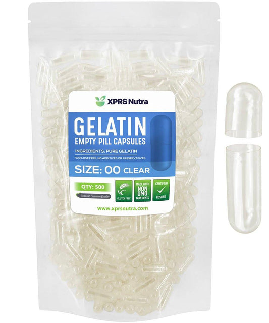 XPRS Nutra Leere Kapseln Größe 00 - 500 Stück leere Gelatinekapseln - DIY Kapselbefüllung - Befüllbare Pillenkapseln für selbstgemachte Nahrungsergänzungsmittel (klar)