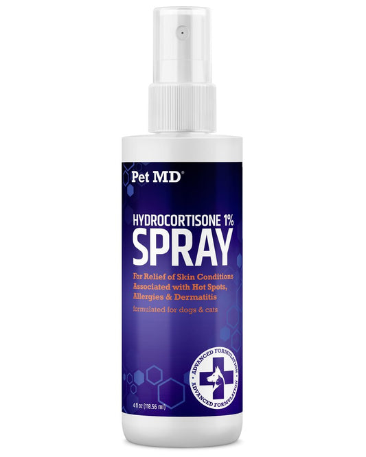 Pet MD Hydrocortison-Spray für Hunde, Katzen und Pferde – Juckreizlinderung & Hot-Spot-Behandlung bei trockener, juckender Haut, Allergien und Dermatitis – Reduziert oberflächliche Entzündungen – 118 ml