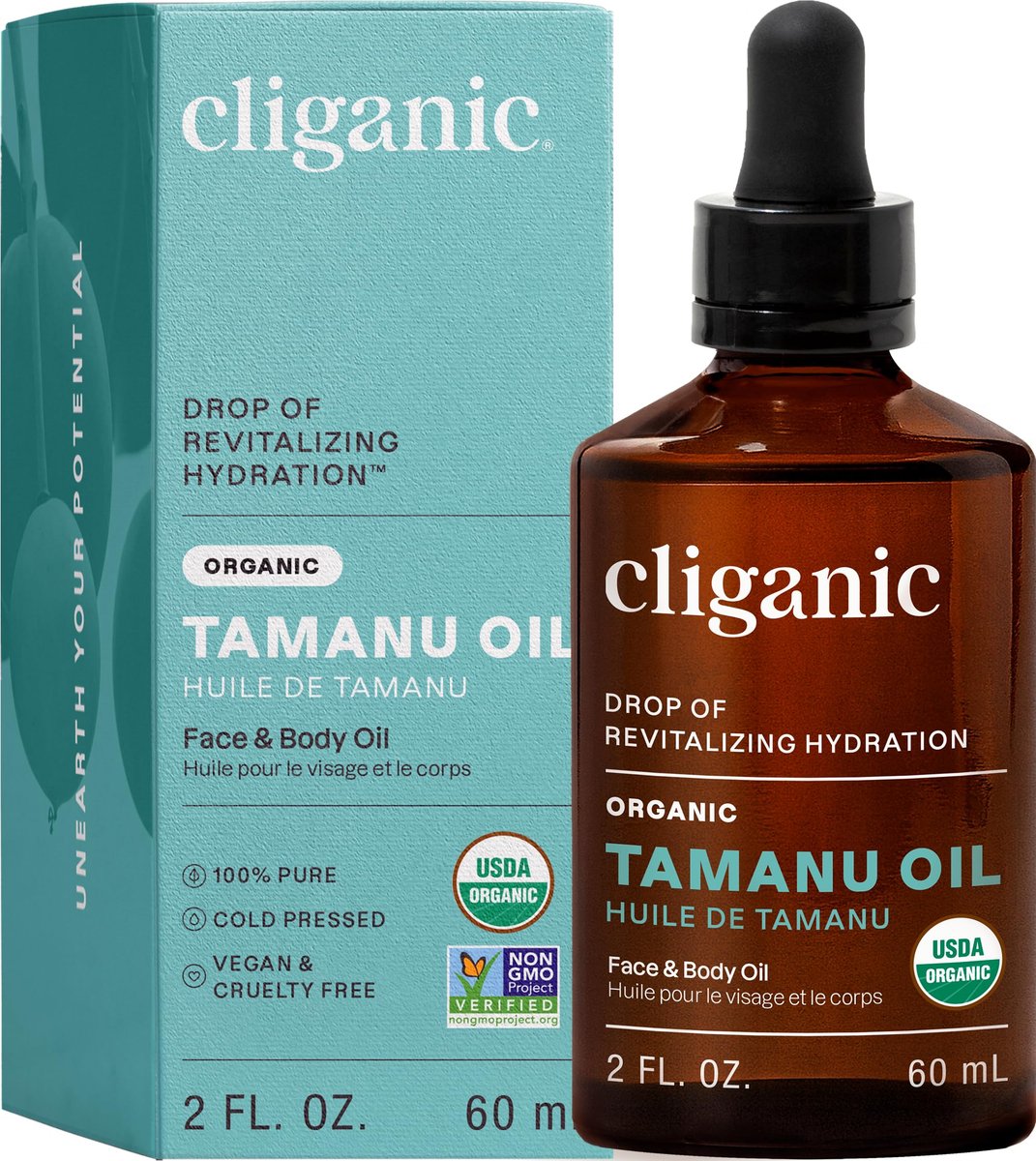 Cliganic USDA Bio Tamanu-Öl, 100% Rein – Für Gesicht, Haare & Haut | Kaltgepresst, Unraffiniert, Hexanfrei