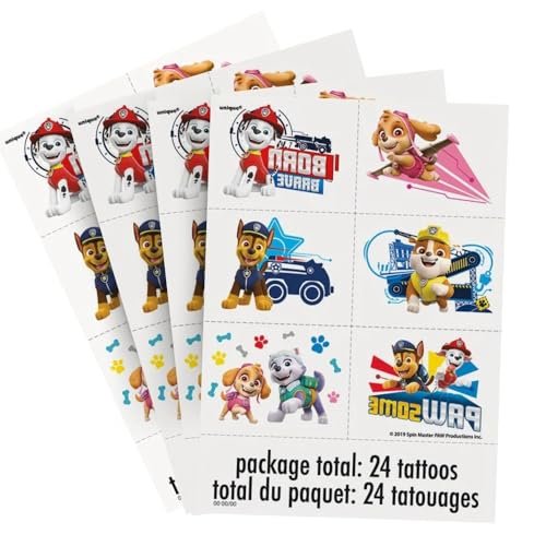 Paw Patrol Tattoos (24er-Pack) – Bunte & lustige temporäre Tattoos, ideal für Kindergeburtstage und Mottopartys