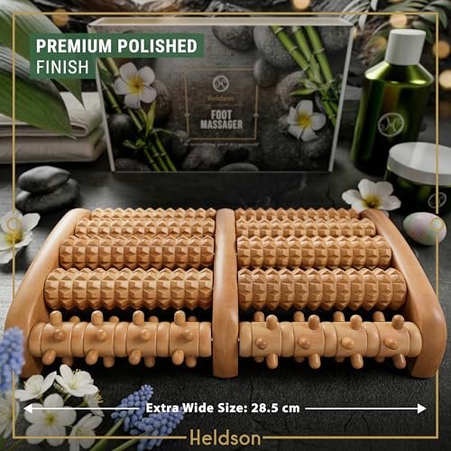 HELDSON® Fußmassageroller aus Holz – Doppelter Hand-Fußmassager für Plantarfasziitis, unter dem Schreibtisch, mit Reflexzonen-Guide – Geschenk für Männer und Frauen