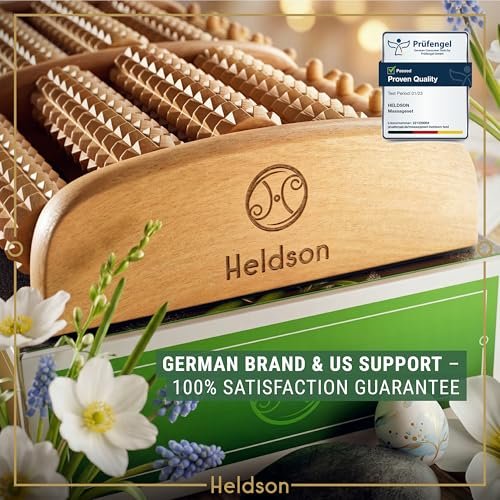 HELDSON® Fußmassageroller aus Holz – Doppelter Hand-Fußmassager für Plantarfasziitis, unter dem Schreibtisch, mit Reflexzonen-Guide – Geschenk für Männer und Frauen