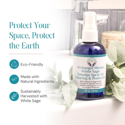 Heal the Masses Weißer Salbei Spray: Smudge Spray für Reinigung und Schutz – Rauchfreies Flüssig-Smudging mit Quarzkristallen – Negativität lösender Reinigungsnebel – 118 ml