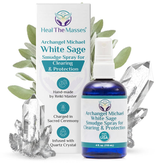 Heal the Masses Weißer Salbei Spray: Smudge Spray für Reinigung und Schutz – Rauchfreies Flüssig-Smudging mit Quarzkristallen – Negativität lösender Reinigungsnebel – 118 ml
