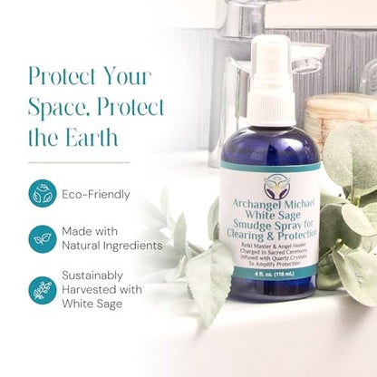 Heal the Masses Weißer Salbei Spray: Smudge Spray für Reinigung und Schutz – Rauchfreies Flüssig-Smudging mit Quarzkristallen – Negativität lösender Reinigungsnebel – 118 ml