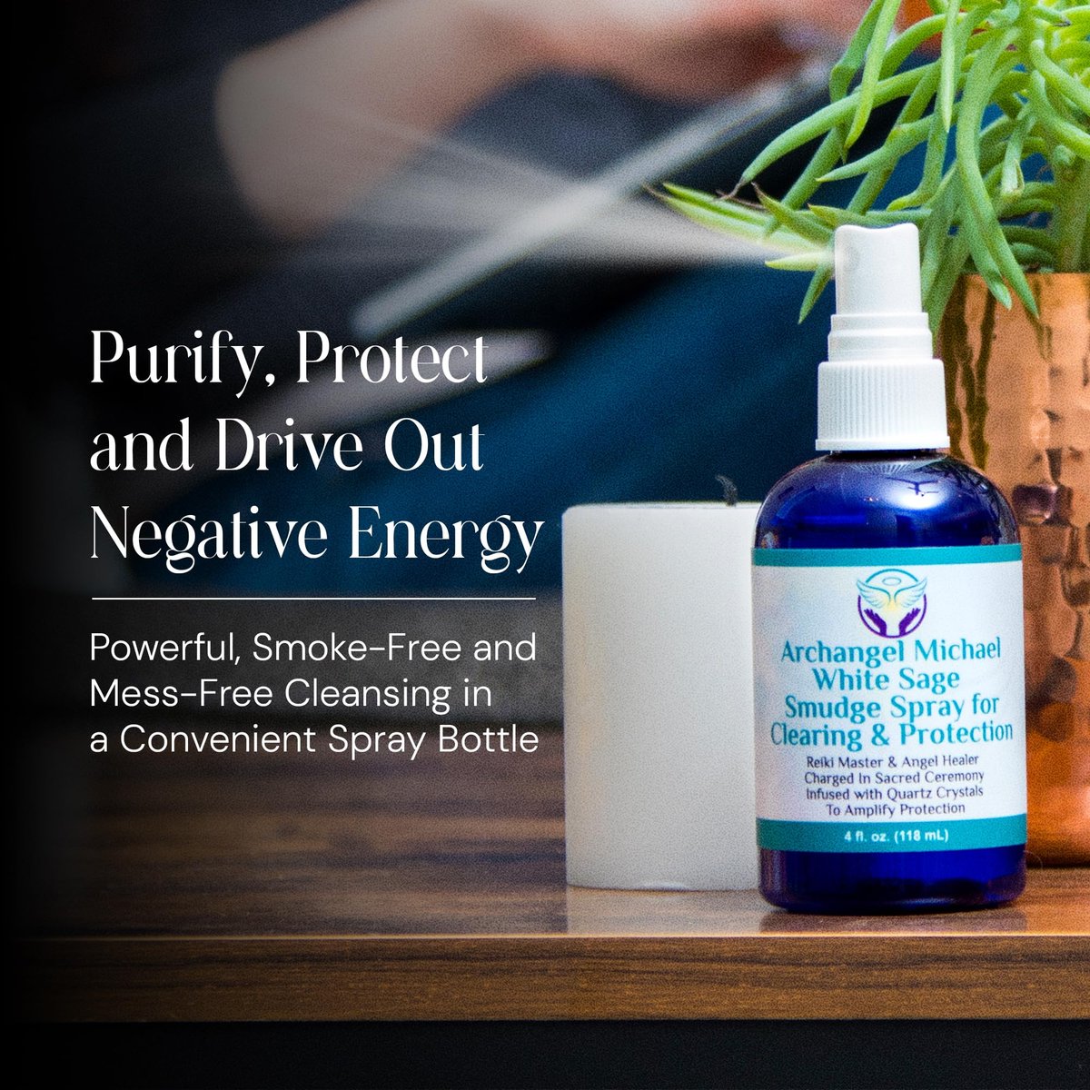 Heal the Masses Weißer Salbei Spray: Smudge Spray für Reinigung und Schutz – Rauchfreies Flüssig-Smudging mit Quarzkristallen – Negativität lösender Reinigungsnebel – 118 ml