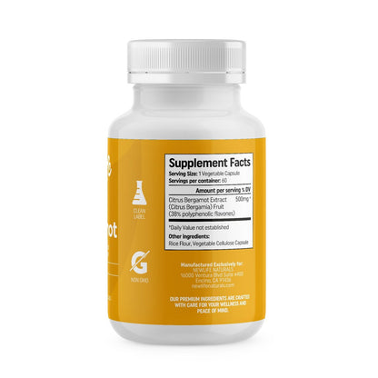 NewLife Naturals Citrus Bergamot Supplement 500 mg – Herzgesundheit & Wohlbefinden – Reiner Extrakt – 60 vegane Kapseln