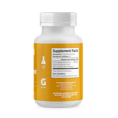 NewLife Naturals Citrus Bergamot Nahrungsergänzung 500 mg zur Unterstützung des Cholesterinspiegels - 120 vegane Kapseln