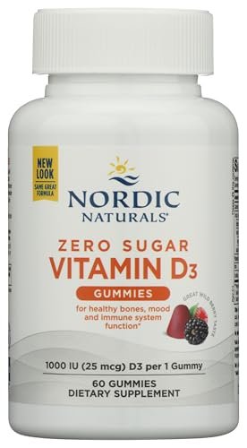 Nordic Naturals Vitamin D3 Gummies ohne Zucker, Wildbeere – 60 Gummibärchen – 1000 IE Vitamin D3 – Für Knochen, Stimmung & Immunsystem – Non-GMO