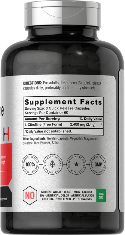 Horbaach L-Citrullin Kapseln für Männer und Frauen | 2400 mg | 180 Kapseln | Höchste Dosierung und freie Form | Non-GMO, Glutenfrei