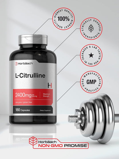 Horbaach L-Citrullin Kapseln für Männer und Frauen | 2400 mg | 180 Kapseln | Höchste Dosierung und freie Form | Non-GMO, Glutenfrei