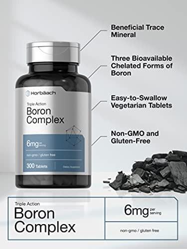 Horbäach Triple Boron Complex 6 mg – 300 Tabletten – für Männer und Frauen – Vegetarisch, Non-GMO & Glutenfrei – Boroncitrat, Boringlycinat, Boronasparat