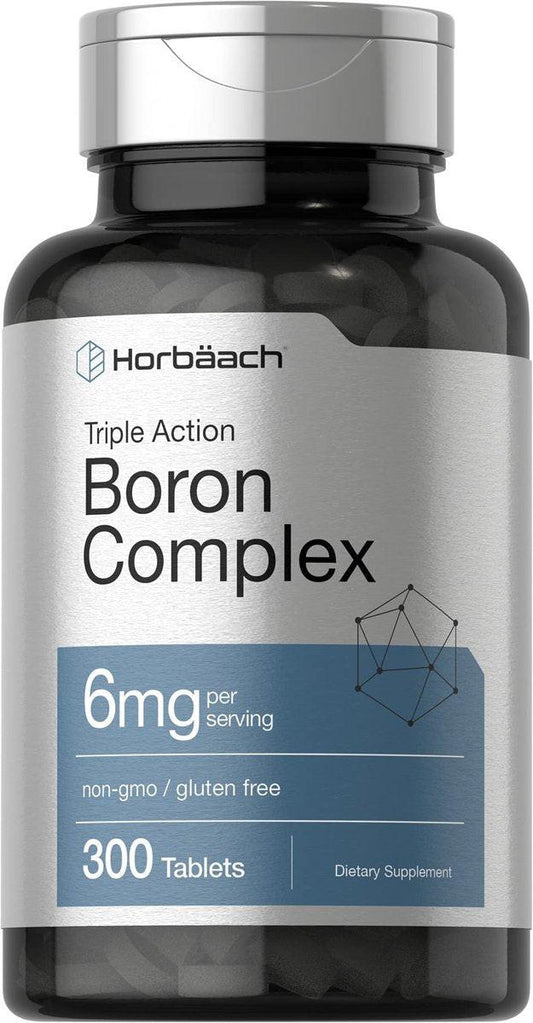 Horbäach Triple Boron Complex 6 mg – 300 Tabletten – für Männer und Frauen – Vegetarisch, Non-GMO & Glutenfrei – Boroncitrat, Boringlycinat, Boronasparat