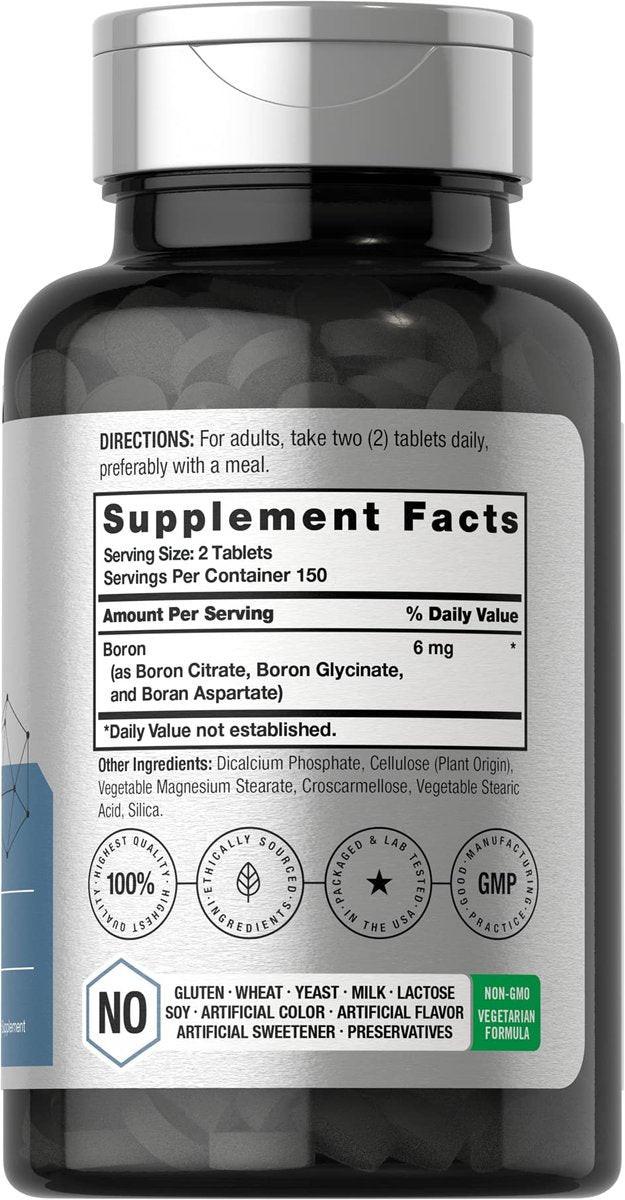 Horbäach Triple Boron Complex 6 mg – 300 Tabletten – für Männer und Frauen – Vegetarisch, Non-GMO & Glutenfrei – Boroncitrat, Boringlycinat, Boronasparat