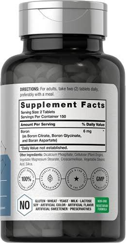 Horbäach Triple Boron Complex 6 mg – 300 Tabletten – für Männer und Frauen – Vegetarisch, Non-GMO & Glutenfrei – Boroncitrat, Boringlycinat, Boronasparat