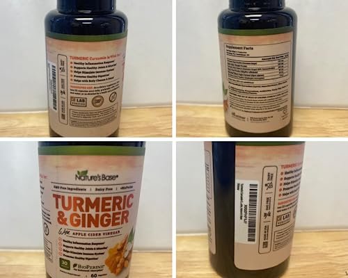 Nature's Base Kurkuma und Ingwer Kapseln mit Curcumin, Apfelessig und BioPerin Schwarzer Pfeffer Extrakt - 95% Curcuminoide - 60 Kapseln