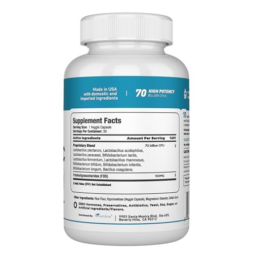 Nature's Base Probiotika 70 Milliarden KBE - 10 Stämme inkl. Lactobacillus Plantarum & Lactobacillus Acidophilus - Präbiotika für die Verdauungsgesundheit von Frauen und Männern - 30 Kapseln