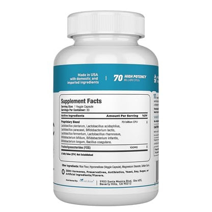 Nature's Base Probiotika 70 Milliarden KBE - 10 Stämme inkl. Lactobacillus Plantarum & Lactobacillus Acidophilus - Präbiotika für die Verdauungsgesundheit von Frauen und Männern - 30 Kapseln